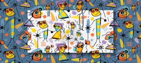 Photo for Vector illustration seamless pattern, Hand drawing abstract cute face of boy, girl with colorful color, Hand drawn doodle style. Modern graphic design for print, fabric, textile, wallpaper background - Royalty Free Image