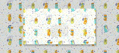 Photo for Vector illustration seamless pattern. Hand drawing abstract cartoon cute kid face, portrait and colorful color, child doodle art style. Modern graphic design for textile, fabric, wallpaper background - Royalty Free Image