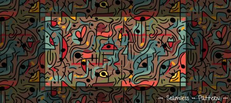 Photo for Vector illustration seamless pattern, Hand drawing abstract face, geometric shape, line with colorful color, inspired by Joan Miro style. Modern art graphic design for textile, wallpaper background - Royalty Free Image