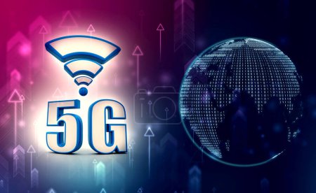 5G-Netzwerk-Internet-Konzept Hintergrund, 5. Generation des Internets, 5G-Netzwerk drahtlos mit High-Speed-Internet-Verbindung Hintergrund. 3D-Darstellung