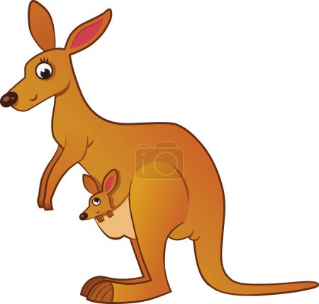 Illustration for Vector illustration of a kangaroo and with her baby. - Royalty Free Image