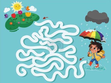 Illustration for Maze game for kids with seasons content. Vector illustration. - Royalty Free Image