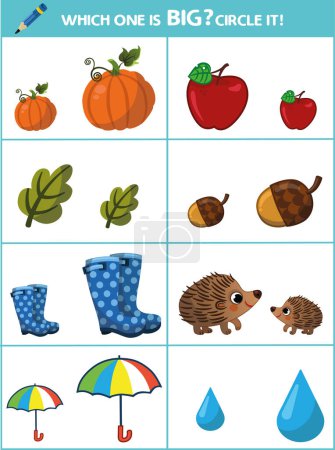 Illustration for Which one is big? Circle it! Educational page for children. Vector illustration. - Royalty Free Image
