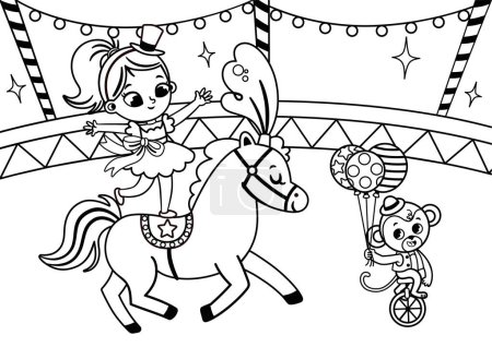 Téléchargez les illustrations : Activité de peinture sur le thème du cirque pour enfants. Illustration vectorielle. - en licence libre de droit