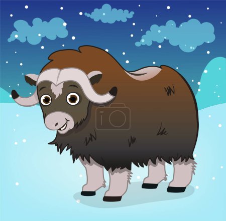 Téléchargez les illustrations : Illustration vectorielle du bœuf musqué en milieu hivernal. - en licence libre de droit
