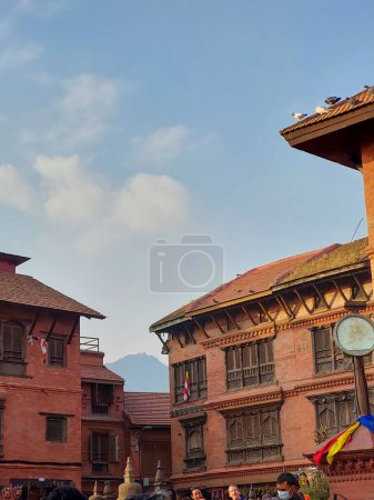 Photo for Beautiful architecture of the famous tourist place of Kathmandu, Nepal showing the ancient buildings of Syambhunath Temple during an winter afternoon - Royalty Free Image
