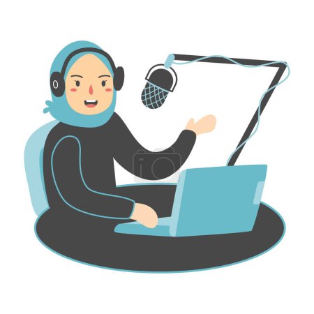 Ilustración de Personas grabando y escuchando podcasts - Imagen libre de derechos