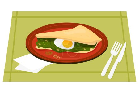 Illustration for Baked pie with filling. Torta pascualina is originall. Traditional popularArgentinian food. Also known as Italian Easter pie. Vector illustration in flat style for design of culinary themes and menus - Royalty Free Image