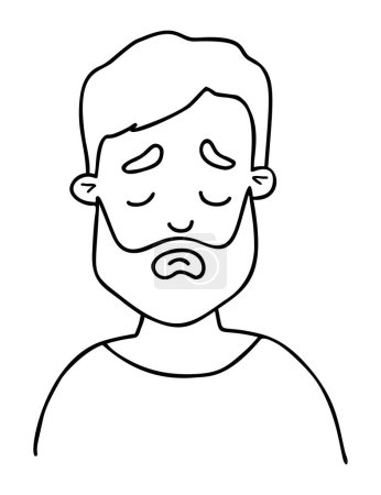 Ilustración de Cara masculina. Retrato de un hombre barbudo triste. Dibujo del esquema vectorial. Cara Avatar para diseño, decoración, redes sociales - Imagen libre de derechos