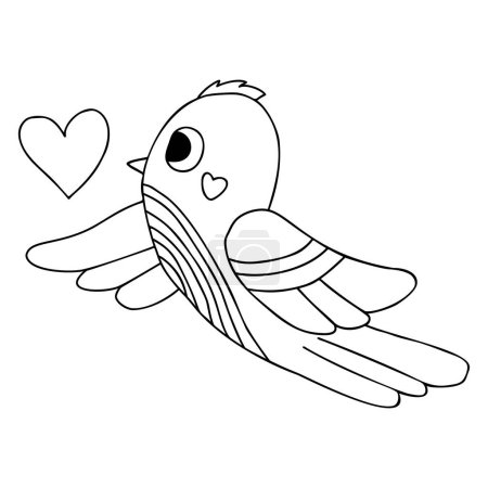 Illustration for Cute bird with heart. Vector illustration. Outline drawing. For design, decor, Valentines cards, print, coloring page - Royalty Free Image