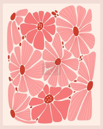 Affiche florale avec fleur de marguerite. Arrière-plans esthétiques rétro abstraits. Illustration vectorielle vintage. Hippie style années 60, 70, 80