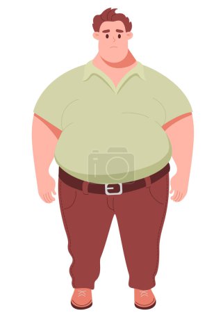 Illustration for Sad fat cute man. Vector illustration in cartoon flat style. Concept lifestyle, illness and overweight - Royalty Free Image