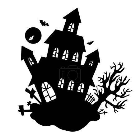 Illustration for Silhouette mystical scary house. Halloween. Spooky house. Vector illustration. Black hand drawn doodle for holiday design and decor - Royalty Free Image