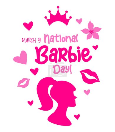 Téléchargez les illustrations : Journée nationale de la Barbie 9 mars. Barbiecore rose vacances. esthétique rose. Illustration vectorielle. Silhouette d'éléments glamour pour le design - en licence libre de droit