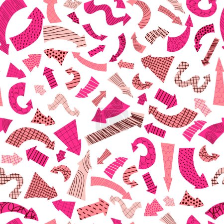 Illustration for Seamless pattern with pink arrows on white background. Vector illustration with hand drawn decorative shape pointer for design, decorating, wallpaper, packaging - Royalty Free Image