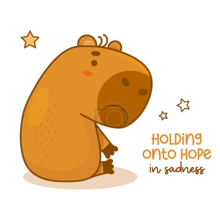 Téléchargez les illustrations : Triste capybara malheureux. Illustration vectorielle. Humour animal personnage capibara rongeur pour la conception - en licence libre de droit