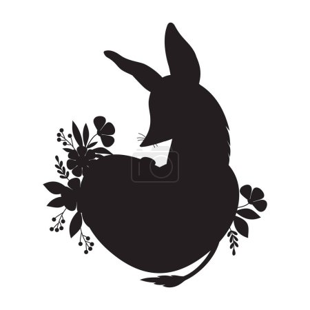 Téléchargez les illustrations : Silhouette Bilby animal australien avec cœur et fleurs. Personnage amoureux de Valentin. Dessin main noire. Illustration vectorielle - en licence libre de droit