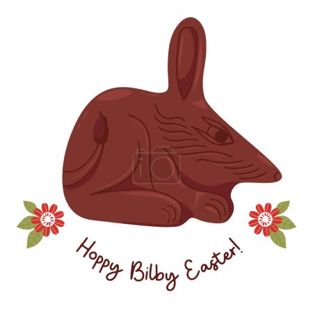 Cute Easter chocolate bilby with greeting. Vector illustration. Festive paschal Australian animal symbol