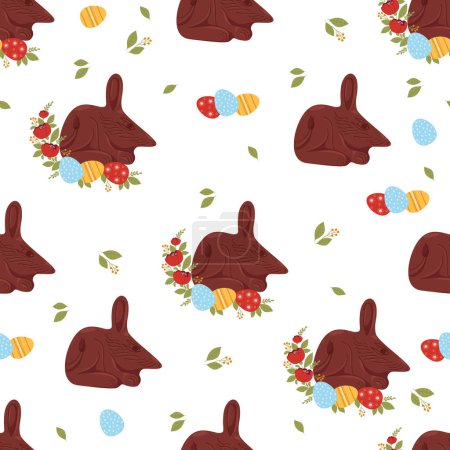 Easter Seamless pattern with chocolate bilby. Cute Australian animal with paschal egg on white background. Vector festive illustration for design, wallpaper, packaging, textile