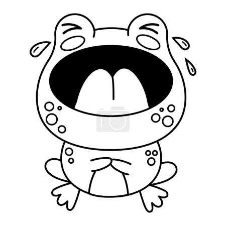 Poor crying frog. Funny outline cartoon animal character. Vector illustration. Kids collection. Line drawing, coloring book