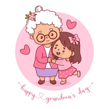 Cute elderly woman grandmother with girl granddaughter. Happy grandma's day card. Vector illustration cartoon flat style. Positive happy holiday female character