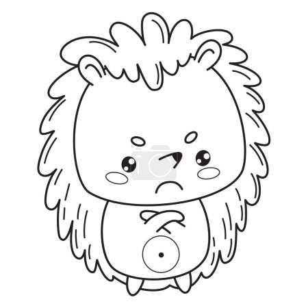 Disgruntled angry hedgehog. Vector illustration. Funny outline emotional animal character. . Line drawing, coloring book. Kids collection