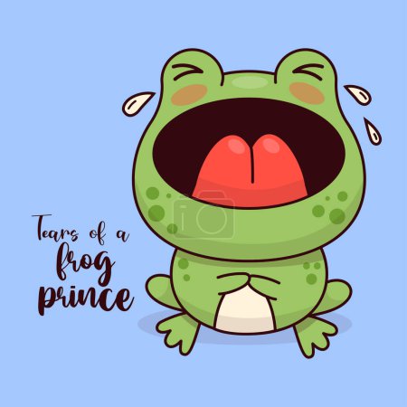 Poor crying frog. Funny cartoon animal kawaii character. Vector illustration. Kids collection