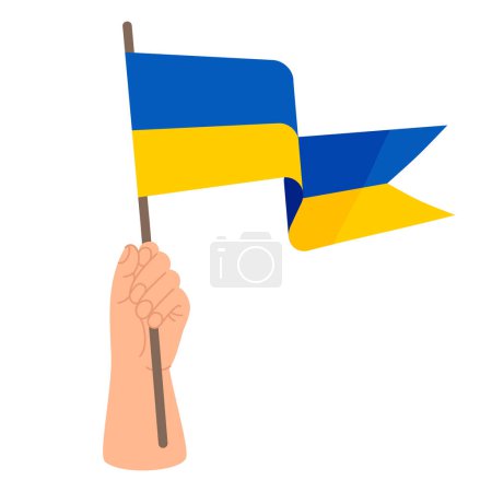 Hand mit der gelb-blauen ukrainischen Flagge. Vektorillustration. Ukrainisches Nationalsymbol