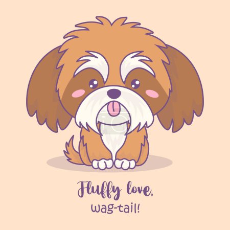 Cute fluffy dog Shih Tzu. Funny cartoon kawaii character animal. Lap dog. Vector illustration 