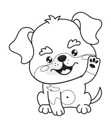 Feliz perro Rottweiler. Delinear lindo personaje de dibujos animados kawaii cachorro animal. Dibujo de línea, libro para colorear. Ilustración vectorial. Colección niños