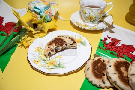 Celebrate  St davids  day  with  fine  china  vintage  party  welsh  cakes  welsh  national  flag  