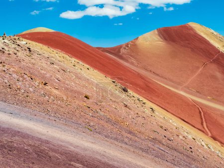 Impressive colors of the Red Valley (valle rojo) beside Vinicunca rainbow mountain, Cusco region, Peru