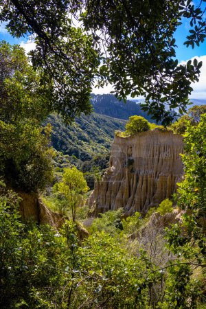 Téléchargez les photos : Cathédrale Gully, falaises d'argile à Canterbury en Nouvelle-Zélande. Vue sur les falaises érodées. - en image libre de droit