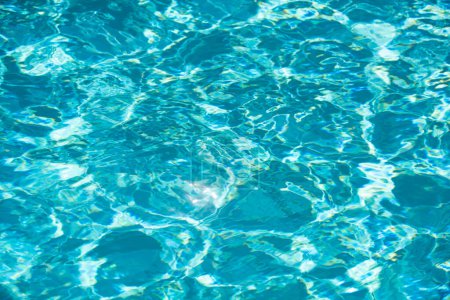 Photo for Water background, ripple waves. Blue swiming pool pattern. Sea surface. Water in swimming pool with sun reflection. Banner with copy space - Royalty Free Image
