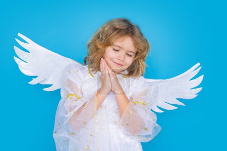 Photo for Beautiful little angel. Isolated studio shot. Cute Pretty child with angel wings. Cupid, valentines day concept - Royalty Free Image