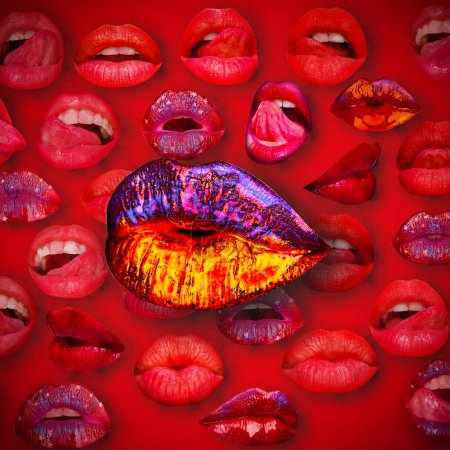 Photo for Lips and mouth. Female lip in red background. Woman lips - Royalty Free Image