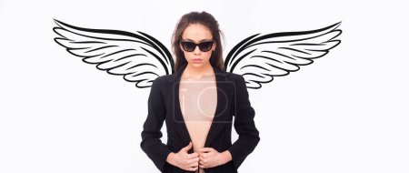 Photo for Sexy model angel with wings. Valentines day banner. Sexy beautiful girl, sensual young woman. Fashion and beauty female face - Royalty Free Image