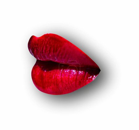 Téléchargez les photos : Design artwork with sensual lips. Abstract sexy lip on white. Lips on white isolated background, clipping path. Mouth with red lip, close up - en image libre de droit