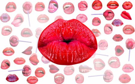 Foto de Kiss lip. Lips and mouth. Sexy lips. Red lip background. Female lips - Imagen libre de derechos