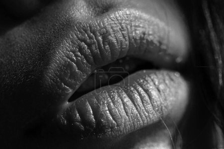 Photo for Lips. Closeup nude woman lip. Natural Makeup. Sexy plump full lip. Cosmetology, injections, beauty plastic - Royalty Free Image