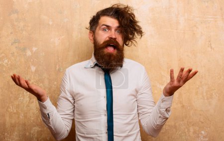 Photo for Funny hairstyle, modern haircut. Bearded man with beard, bearded gay. Barbershop concept. Mustache men. Human facial expressions and emotions. Hipster man with funny hairstyle, modern haircut - Royalty Free Image