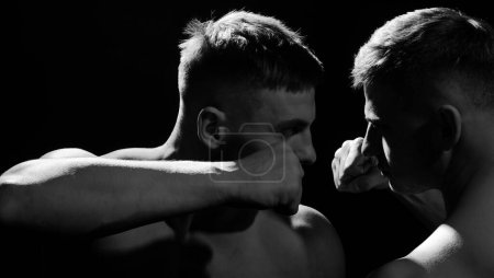 Photo for Conflict men fight. Angry man. Strong and power mans hand with muscles - Royalty Free Image