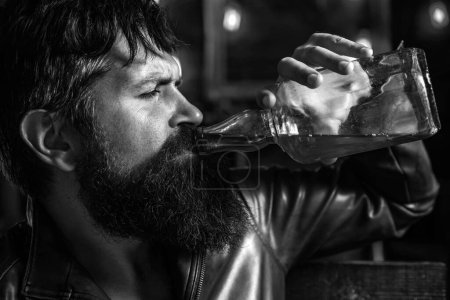 Photo for Drunk man in alcoholism problem, alcohol abuse and addiction concept. Alcohol addiction, drunk man - Royalty Free Image
