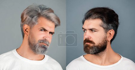 Foto de Set of man for barbers hop salon. Hair style hair stylist. Advertising and barber shop concept. Set of mans portrait. Long beard - Imagen libre de derechos