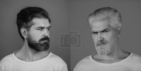 Photo for Set of two man for barbershop. Bearded man, bearded male. Bearded hipster man - set. Hair style hair stylist. Advertising and barber shop concept. Set of mans portrait. - Royalty Free Image
