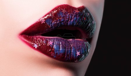 Photo for Closeup Lip perfect makeup. Lipstick or Lipgloss. Beauty Model. Woman cosmetics - Royalty Free Image