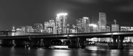Photo for Miami night downtown. Skyline of miami biscayne bay reflections, high resolution - Royalty Free Image