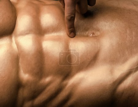 Foto de Seis abdominales abdominales se acercan. Plantillas de banner con hombre musculoso, torso muscular, músculo six pack - Imagen libre de derechos