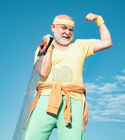 Photo for Like sports. Senior sportsman in sport center. Sporting. Grandfather sportsman. Grandfather sportsman on blue sky backgrounds - Royalty Free Image