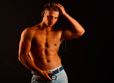 Photo for Naked man nude torso. Sexy muscular guy. Topless muscular fitnes body - Royalty Free Image